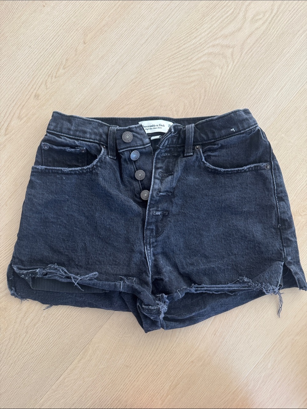 Abercrombie & Fitch Black Distressed High-Rise Denim Shorts